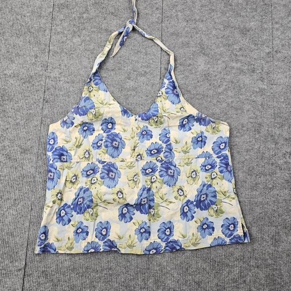Faded Glory Halter Top Womens Large Y2K Blue Floral Cotton Coastal Festival Boho - Picture 1 of 5